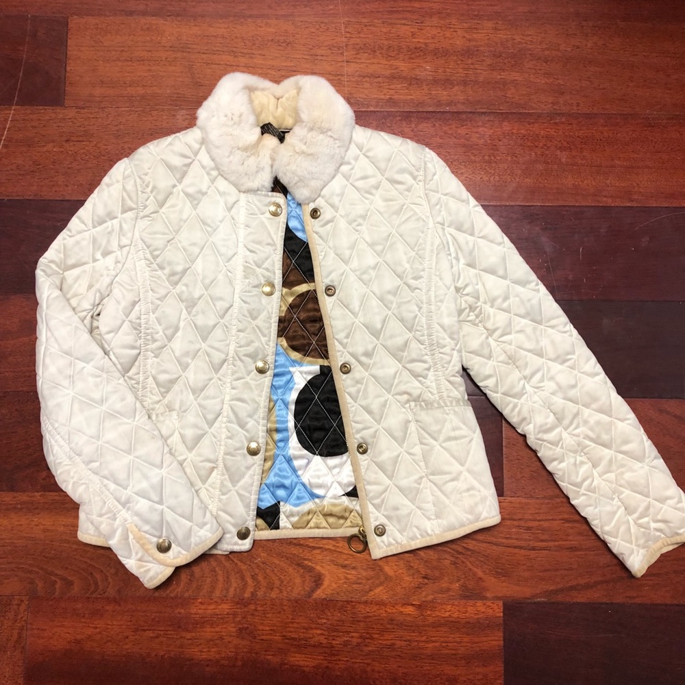 Winter White Coach jacket with rabbit fur